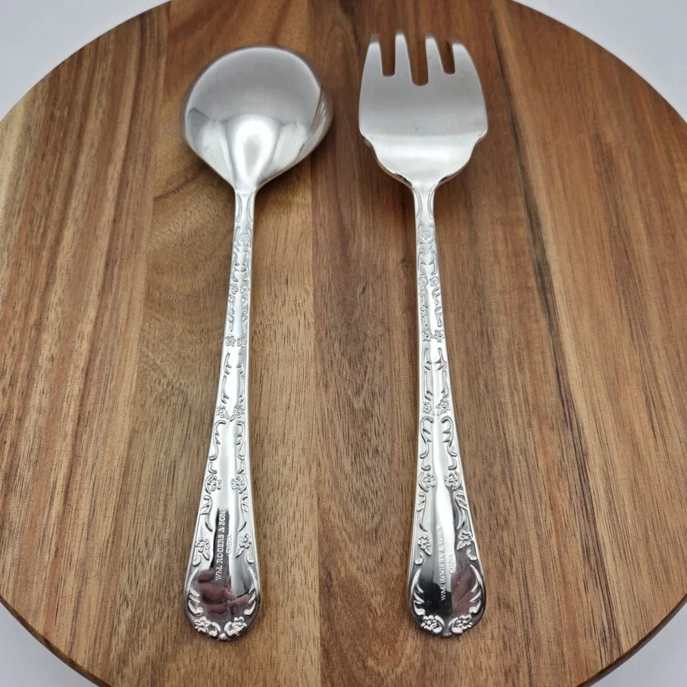 WM. Rogers & Son Enchanted Rose Silverplate Flatware Meat Fork & Serving‎ Spoon